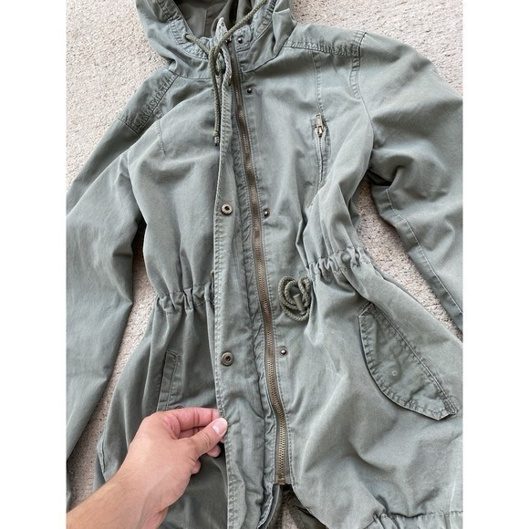 Vintage Ambiance Y2K Womens Size M Hooded Army Green Cotton Utility Jacket Adjus - Picture 3 of 10